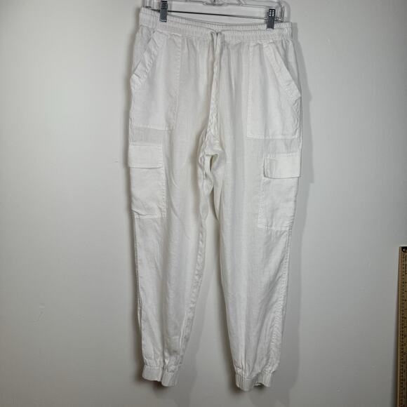 MAGASCHONI Women’s 100% Linen Cargo Jogger Pants Size Large Drawstring Pockets - Picture 1 of 9